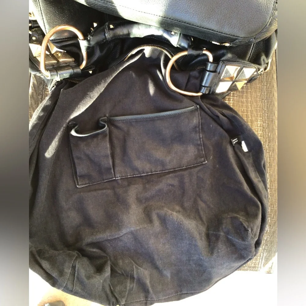 Ann Taylor Black Leather Studded Large Hobo Shoulder Bag